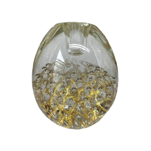 Murano Paperweight Bubbles Fishnet Gold Aventurine egg shape candle/pen holder - Picture 2 of 5